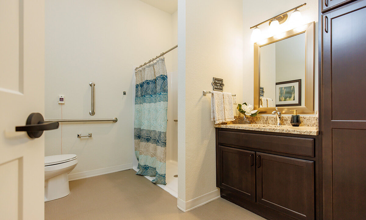Full, private bathrooms with walk-in showers and grab bars
